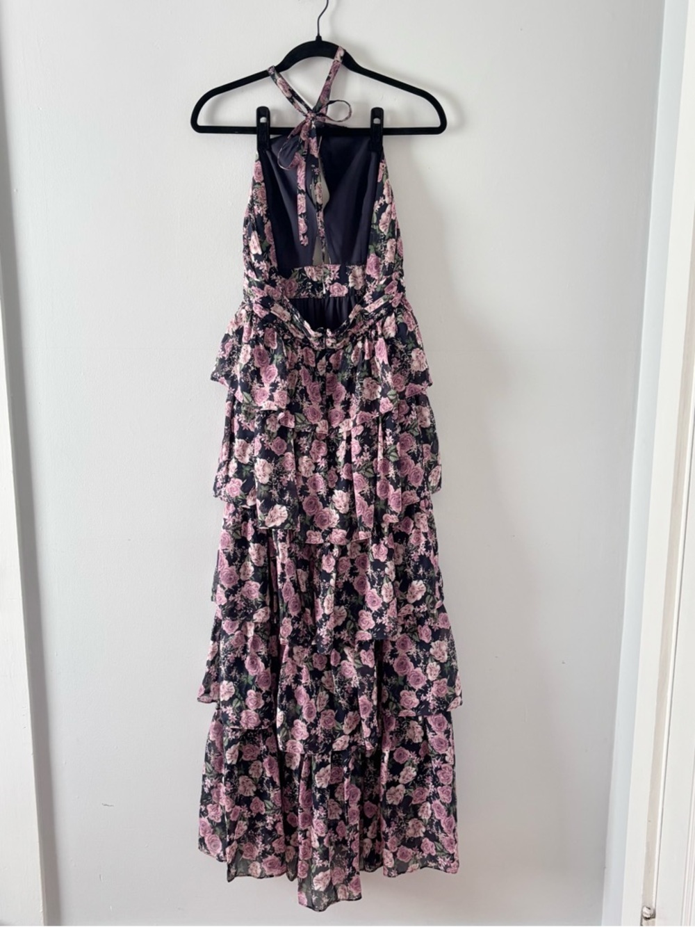 Cami NYC Evina Dress in Mulberry Rose Silk Tiered Floral Twist Halter Top Formal - Picture 7 of 10